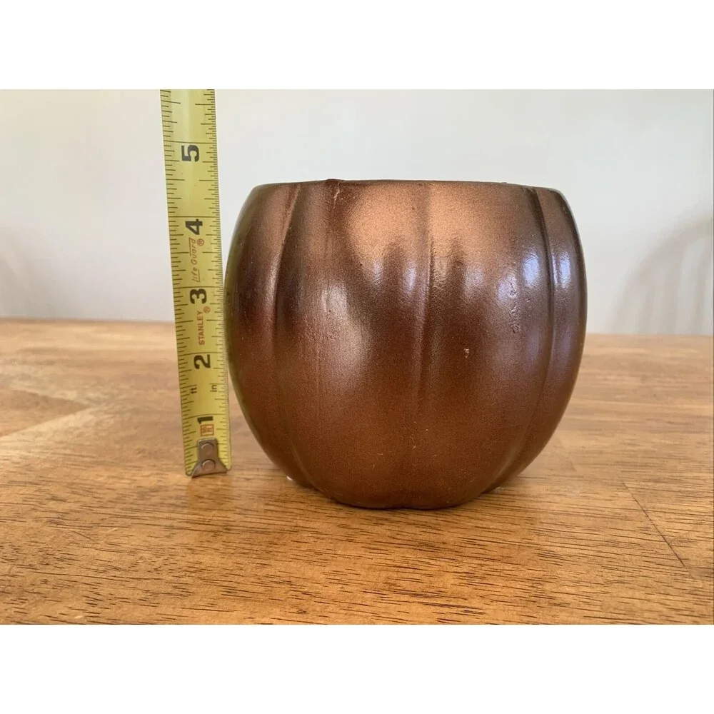 Copper‎ Color Pumpkin Shaped Planter With Tags 4 1/2” Cute!! Flowers Vegetables